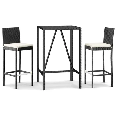 Produktbild von 3-tlg. Gartenbar-Set mit Kissen Schwarz Poly Rattan