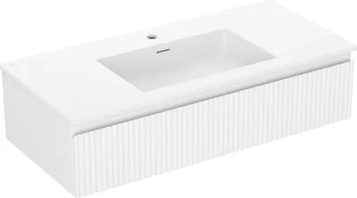 Immagine prodotto di Mexen Rivel mobile da bagno 100 cm con lavabo Otis, 1 cassetto, scanalato, bianco opaco - 91A20-10023-1-BF01-W18M01