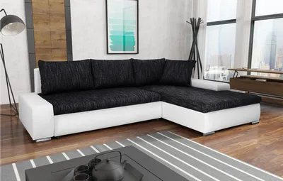Produktbild von L-Form Ecksofa TEO mit Bettkasten Schlaffunktion, Schlafecke - Sofa Webstoff Kunstleder, Ecke (Stoff: berlin 02 + madryt 120, Seite: rechts)
