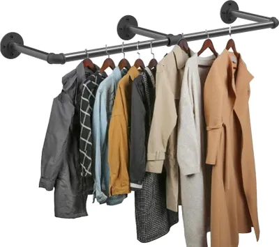 Image de Porte-vêtements mural en métal - Penderie murale - Support pour vêtements et placards - Longueur : 90 à 180 cm - Noir
