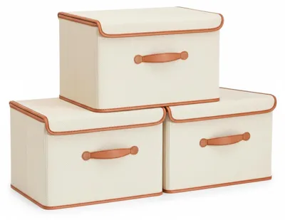 Faltbare Aufbewahrungsbox mit Deckel, Stoff, 37x25x25 cm, beige