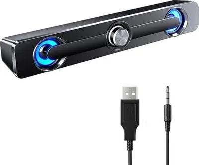 Immagine prodotto di Soundbar per computer - Altoparlanti da gaming - Altoparlanti per PC - Soundbar USB - Nero - Connettore AUX da 3,5 mm - Per PC, monitor, laptop, telefono - Nero