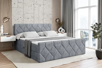 Produktbild von ALTDECOR Boxspringbett mit Fußteil, H3 Matratze und Topper - 180x200 cm - CATOR-Z - Grau Samt - Polsterbett mit Bettkasten und Lattenrost, Bett mit Stauraum