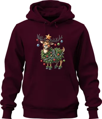Immagine prodotto di Renna di Natale Carino Divertente Albero di Natale Palle Regalo Unisex Felpa con cappuccio, Borgogna, L