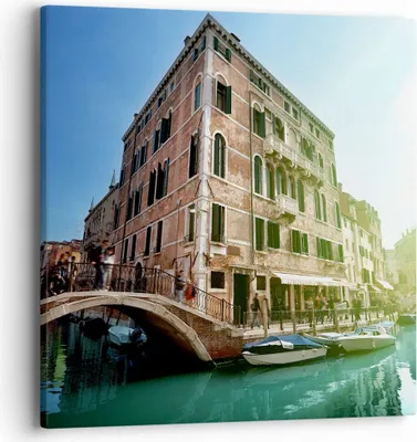 Produktbild von Bild auf Leinwand - Leinwandbild - Kanal Wasser Venedig Haus - 40x40cm - Wand Bild - Wanddeko - Leinwanddruck - Bilder - Kunstdruck - Wanddekoration - Leinwand bilder - Wandkunst - AC40x40-2725
