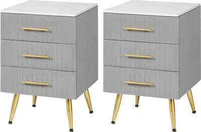 Produktbild von WOLTU 2er Set Nachttisch Nachtschrank für Boxspringbett, 3 Schubladen aus Massivholz, Kommode mit Schubladen Sideboard, einfache Montage, Höhe Tragfähigkeit, Grau