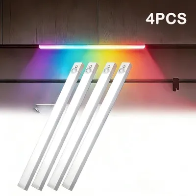 Produktbild von LED Schrankleuchte - Lichtleiste für Kleiderschrank - 4er Set - Bewegungssensor - Wiederaufladbar kabellos - Magnetische Montage - 5 Modi - RGB
