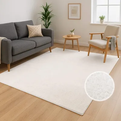 Produktbild von Waschbarer Teppich Wohnzimmer Kurzflor - 160x220 cm Weiß - Rutschfest & Pflegeleicht