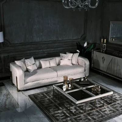 Produktbild von Dreisitzer Sofa 3 Sitz Couchtisch Grau Polstersofa Stoffsofa Set 2tlg