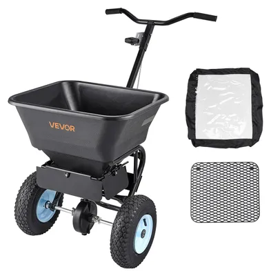 Produktbild von VEVOR Streuwagen, 45 kg Fassungsvermögen, Düngerstreuer, 0–3 m Streubreite, Schleuderstreuwagen mit 33 cm Luftreifen, Saatgutstreuer mit Einfülltrichter, als Aussaathilfe oder Düngerwagen