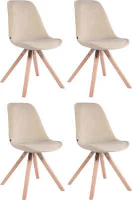 Produktbild von CLP 4er Set Stühle Toulouse Samt Square mit Sitzpolster und eckigen Holzbeinen creme Gestell Farbe natur