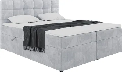 Produktbild von MEBLINI Boxspringbett mit Bettkasten - Gepolstert Doppelbett mit Matratze und Topper - Polsterbett mit Stauraum - Bett mit Kopfteil - Stauraumbett - TAPO 1 - 140x200 - H4/Hellgrau Samt