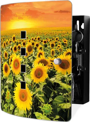 Produktbild von banjado Design Schlüsselkasten aus Edelstahl für 10 Schlüssel, Schlüsselschrank 24 x 21,5 x 7cm groß mit Magnetverschluss, Sonnenblumenmeer [BWSK 12283]