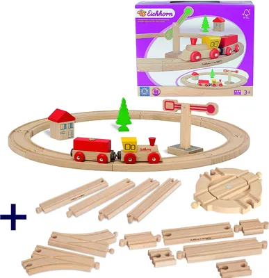 Produktbild von Eichhorn Holzeisenbahn Bahn Holzschienenbahn im großen Paket mit 26 Teilen
