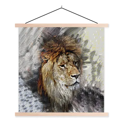 Produktbild von MuchoWow® Textilposter Löwe - Muster - Farben 40x40 cm mit holzfarbenen Rahmen - Posterleiste