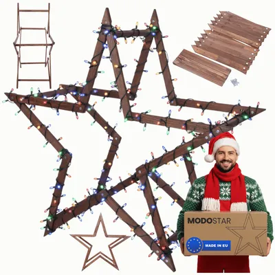 Produktbild von MODO24 3D Weihnachtsstern Holz MODOSTAR Set, Holzstern, Deko Stern,Holz, Faltbar, Outdoor Garten Wetterfest, 139 cm, Braun, GWZ