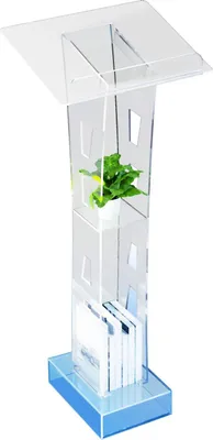 Obrázek produktu pro Řečnický pult/stojan z akrylu – obdélníkový – výška 110 cm – s odkládací plochou – pro školy a kostely – montáž – průhledný