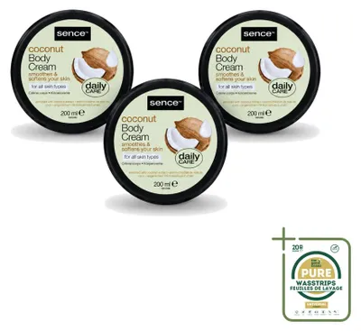 Immagine prodotto di 3 confezioni di crema corpo al cocco Sence - Idratante - 200 ml - Confezione risparmio - 3 pezzi