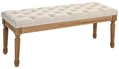 Produktbild von HOMCOM Sitzbank, Polsterbank mit Leinenoptik, Holzbeine für Schlafzimmer, Creme