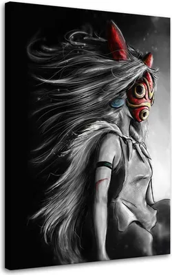 Produktbild von Leinwandbild prinzessin mononoke anime 80x120 cm Feeby grau wandbild bereit zum aufhängen