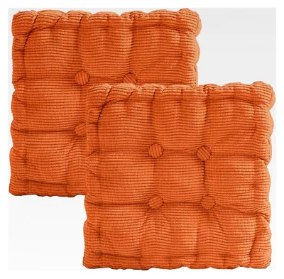 Produktbild von Sitzkissen 40x40 cm 2er Set für Stuhl und Boden, Dicke Steppkissen mit 100% PP-Baumwolle Füllung, Quadratische Stuhlauflage für Innen und Außen, Bodenkissen für Bank, Gartenstuhl und Esszimmer (Orange)