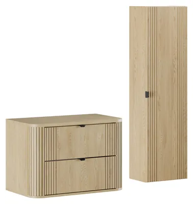 Immagine prodotto di Doppio lavabo e colonna sospesa 80,4 cm Mila con 2 cassetti, rovere chiaro