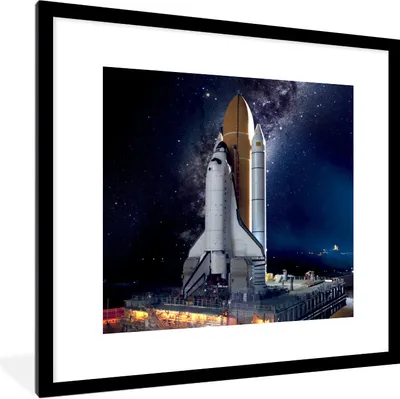 Produktbild von MuchoWow® Gerahmtes Poster Rakete - Sternenhimmel - Weltraum 40x40 cm - Poster mit Schwarzem Bilderrahmen Wandposter Rahmen Foto Bilder - Poster - Plakat im Rahmen