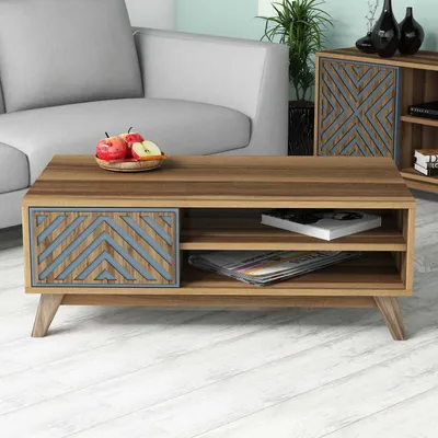Produktbild von Skye Decor, Inci - Walnut, Blue, Couchtisch, Nussbaum, 100 % MELAMINBESCHICHTETE SPANPLATTEN, 105 x 60 x 38,2 cm