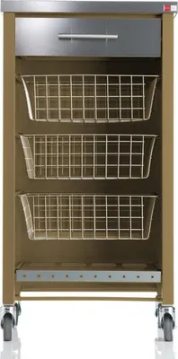 Immagine prodotto di DON HIERRO - Carrello da cucina CHELSEA su rotelle - piano di lavoro in acciaio inox, 3 cestini, cassetto e portabottiglie