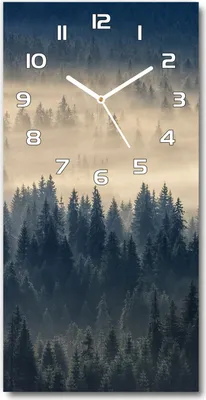 Produktbild von Wanduhr aus Glas – 30x60 cm - Glasbild - Glasuhr - Gehärtetes Glas -Nebel über dem Wald
