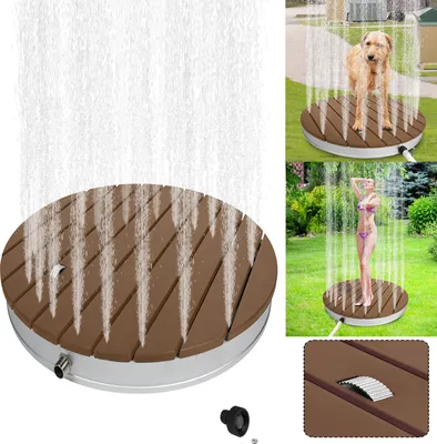 Image de LARS360 Douche mobile de jardin en WPC, Douche de sol pour l'extérieur, Douche d'extérieur avec aspect bois, ronde brune, Douche de camping, Douche de jardin