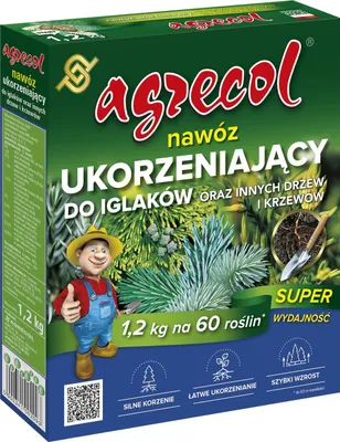 A box of plant fertilizer with a cartoon gardener and images of plants.