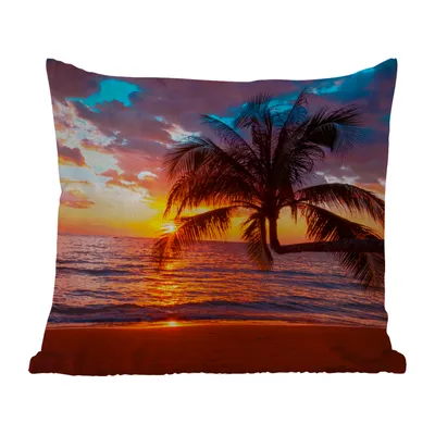 Obrázek produktu pro MuchoWow® Vnější polštář - Palma - Západ slunce - Pláž - Moře - Horizont -50x50 cm- Odolnost proti povětrnostním vlivům - polštář do obývacího pokoje