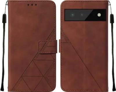Produktbild von Google Pixel 6 Hülle, Schlank Prägung Flip Leder Kartenfächer Schutzhülle mit Ständer für Google Pixel 6 Braun