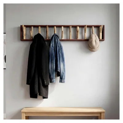 Produktbild von Wandgarderobe aus Treibholz, 100 cm lang, mit Kleiderhaken aus Ästen, handgefertigt, für Flur