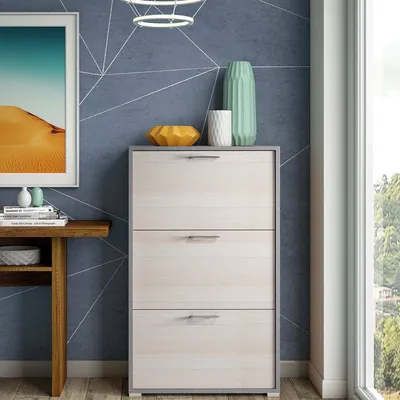 Immagine prodotto di Scarpiera di design per corridoio, 9 paia di scarpe, 3 ante, legno di larice, 6003