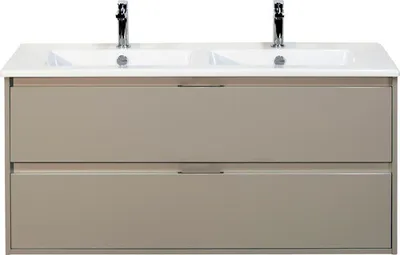 Produktbild von Sanox Badmöbel-Set Porto BxHxT 121 x 57 x 51 cm Frontfarbe kieselgrau mit Doppel-Waschtisch Keramik weiß Griff chrom 847