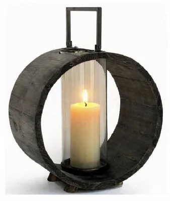 Productafbeelding van Grote, ronde lantaarn van hout, 34,5 x 21 x hoogte 36,5/46 cm
