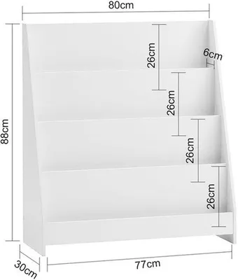 Zdjęcie produktu dla Biała półka na książki dla dzieci do pokoju dziecięcego - 4 półki, półka do przechowywania i stojak na gazety - 98x38x15 cm