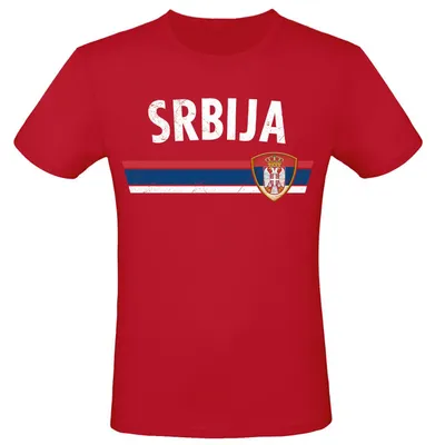 Produktbild von WM EM Fan Shirt Länder T-Shirt Fußball Fanartikel Herren Damen 100% Baumwolle Land wählen: Serbien Shirt Größe wählen: XL
