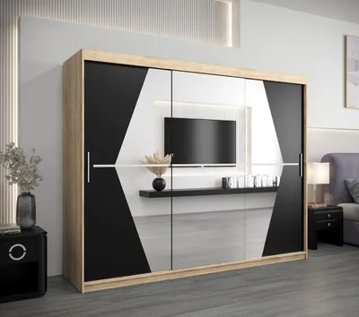 Produktbild von Kleiderschrank SAMANTA – Breite 250 cm, Eiche sonoma / schwarz