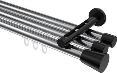 Produktbild von Interdeco Innenlaufstange / Gardinenstange mit Innenlauf Chrom / Schwarz, Typ Siteno Sitra (Konus), 20 mm Ø 3-läufig, 140 cm