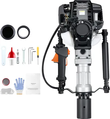 Produktbild von SucceBuy 37,77 ccm T-Pfostenramme mit Benzinantrieb, Zaunramme mit 4-Takt-Motor, Mit 2 Pfostenrammköpfen (55/70 mm), Tragbarer 1000-W-Pfostenrammer für Bauernhöfe, Ranchzäune und Straßenverbesserungen