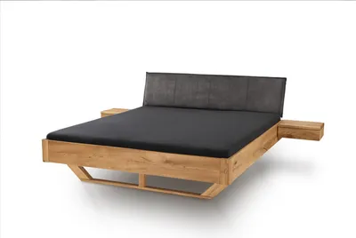 Bett Dinant 200x220 cm Sonderlänge Wildeiche mit Polsterkopfteil Anthrazit