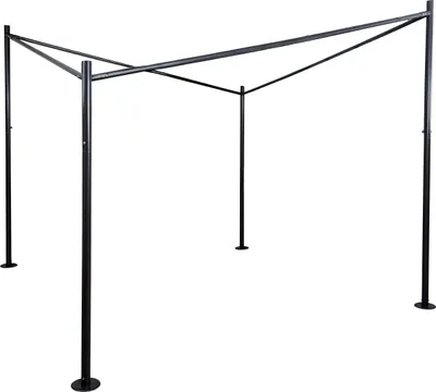 A black metal pergola frame on a white background.