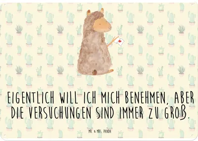 Produktbild von Mr. & Mrs. Panda Schild Alpaka Fahne DIN A4 - Kaktus Grün - Geschenk, Türschild, Lama, tafel, Lamas, Wandbild, Metallbild, Liebe, Alpakas, wandtafel