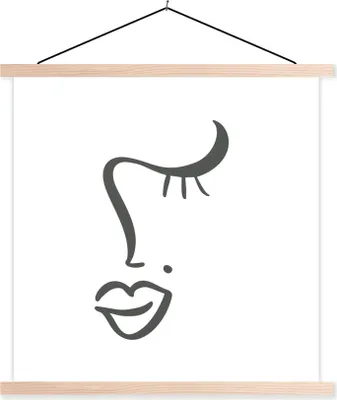 Produktbild von MuchoWow® Textilposter Gesicht - Frau - Schwarz - Weiß 120x120 cm mit holzfarbenen Rahmen - Textil-Poster