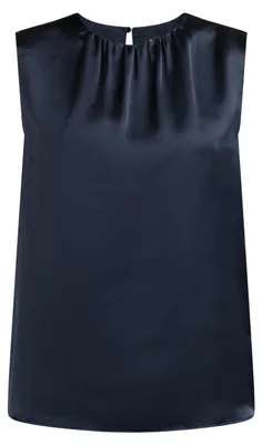 Produktbild von Ärmellose Damen Bluse aus Polyester in Blau, Größe L, mit Knopfverschluss am Rücken