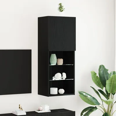 Produktbild von Möbel TV-Schrank mit LED-Leuchten Schwarz Eiche 40,5x30x102 cm - TV-Schränke 863089