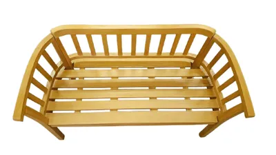 A wooden garden bench shown from a top-down perspective against a white background.